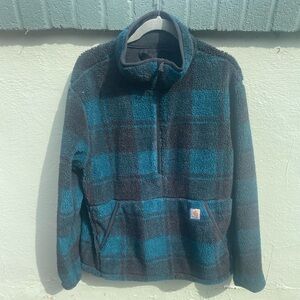 Carhartt Men's Teal and Black Sherpa Half-Zip Pullover